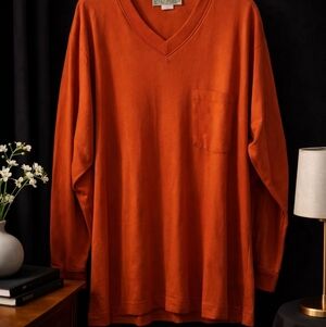 Haband Men's V-Neck Sweater in Bold Orange